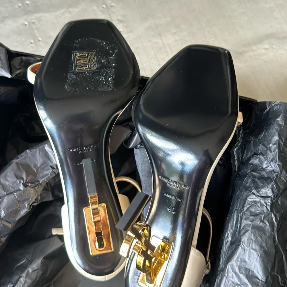 YSL Opyum sandal yves saint laurent stiletto beige gold pump 110mm sz 40 - Picture 11 of 15